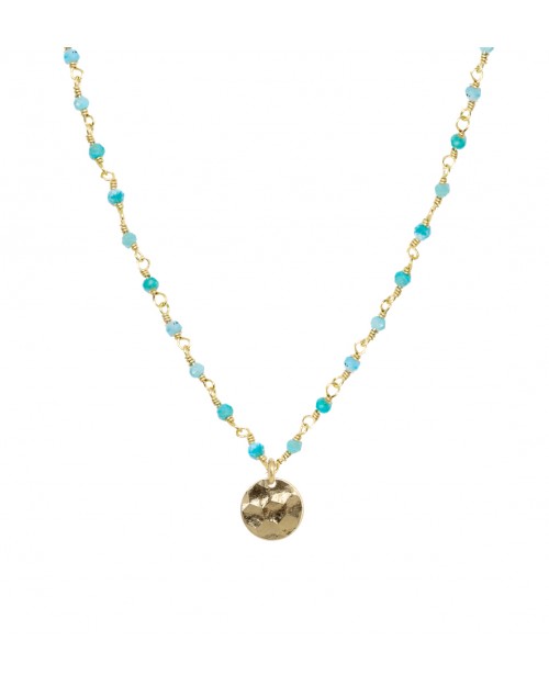 Collier Nilaï orné perles colorées turquoise et petite médaille