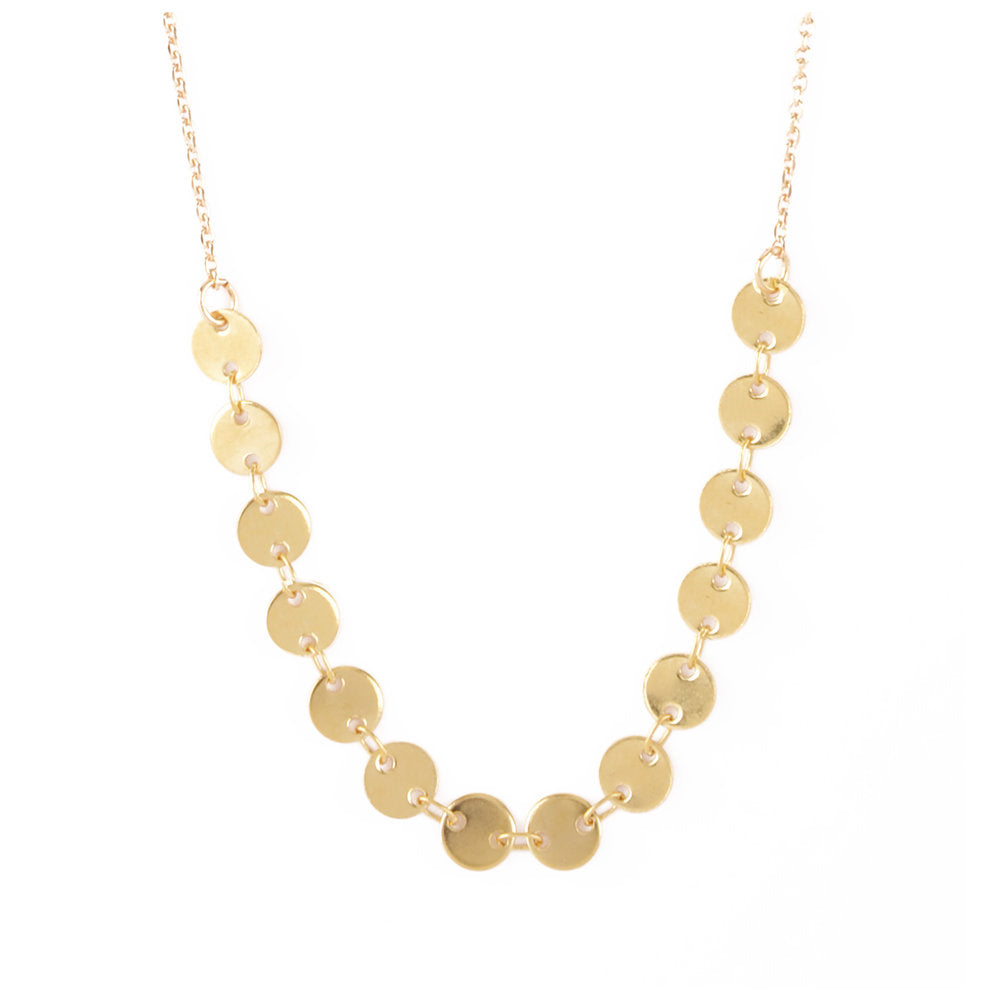 Collier Nilaï pastilles rondes liées par fins maillons or