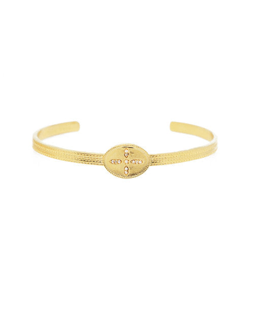 Bracelet rigide jonc Nilaï orné croix zircons blancs