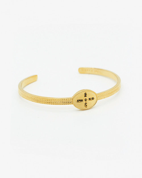Bracelet rigide jonc Nilaï orné croix zircons noirs