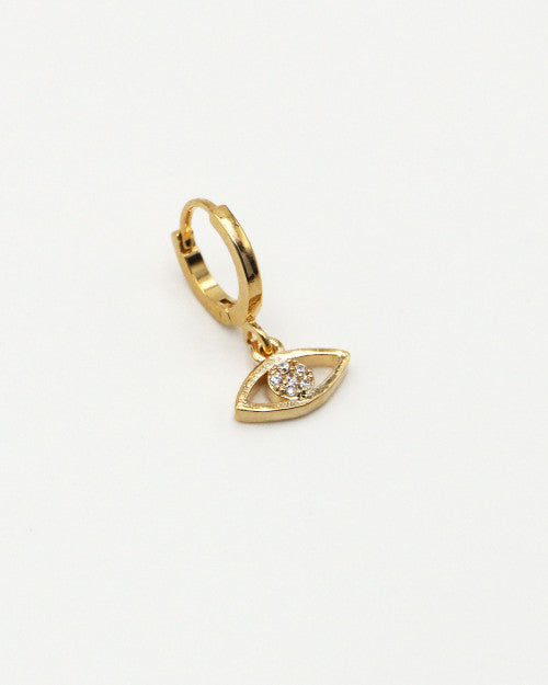 Mini créoles en plaqué or de chez nilai avec pendentif oeil