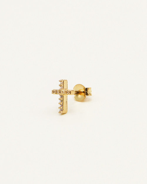 Mini clous d'oreilles croix à strass couleur or