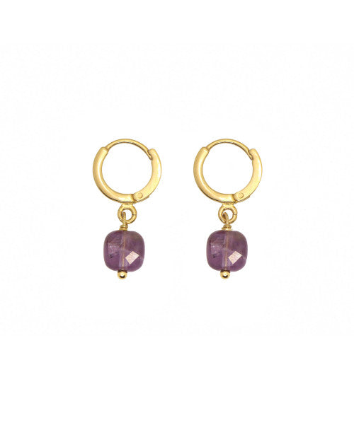 Petites boucles d’oreilles ornées d’une pierre semi-précieuse carrée améthyste