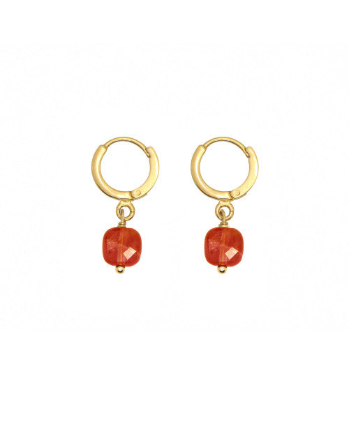 Petites boucles d’oreilles ornées d’une pierre semi-précieuse carrée agate rouge