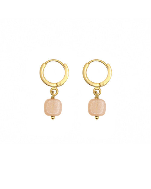 Petites boucles d’oreilles ornées d’une pierre semi-précieuse carrée pierre de soleil