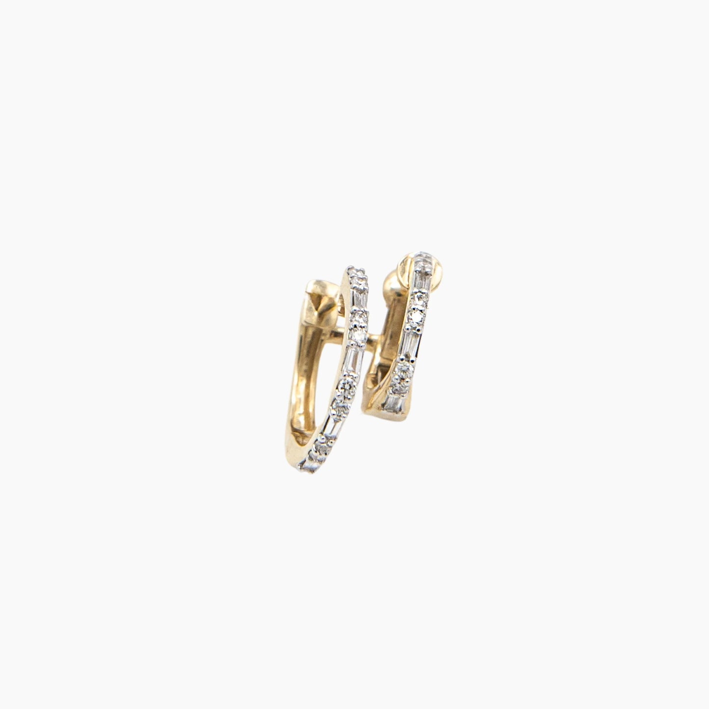 Boucle d'Oreille Unique - Double Créole Marie Baguette - Or Jaune