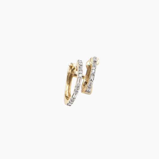 Boucle d'Oreille Unique - Double Créole Marie Baguette - Or Jaune