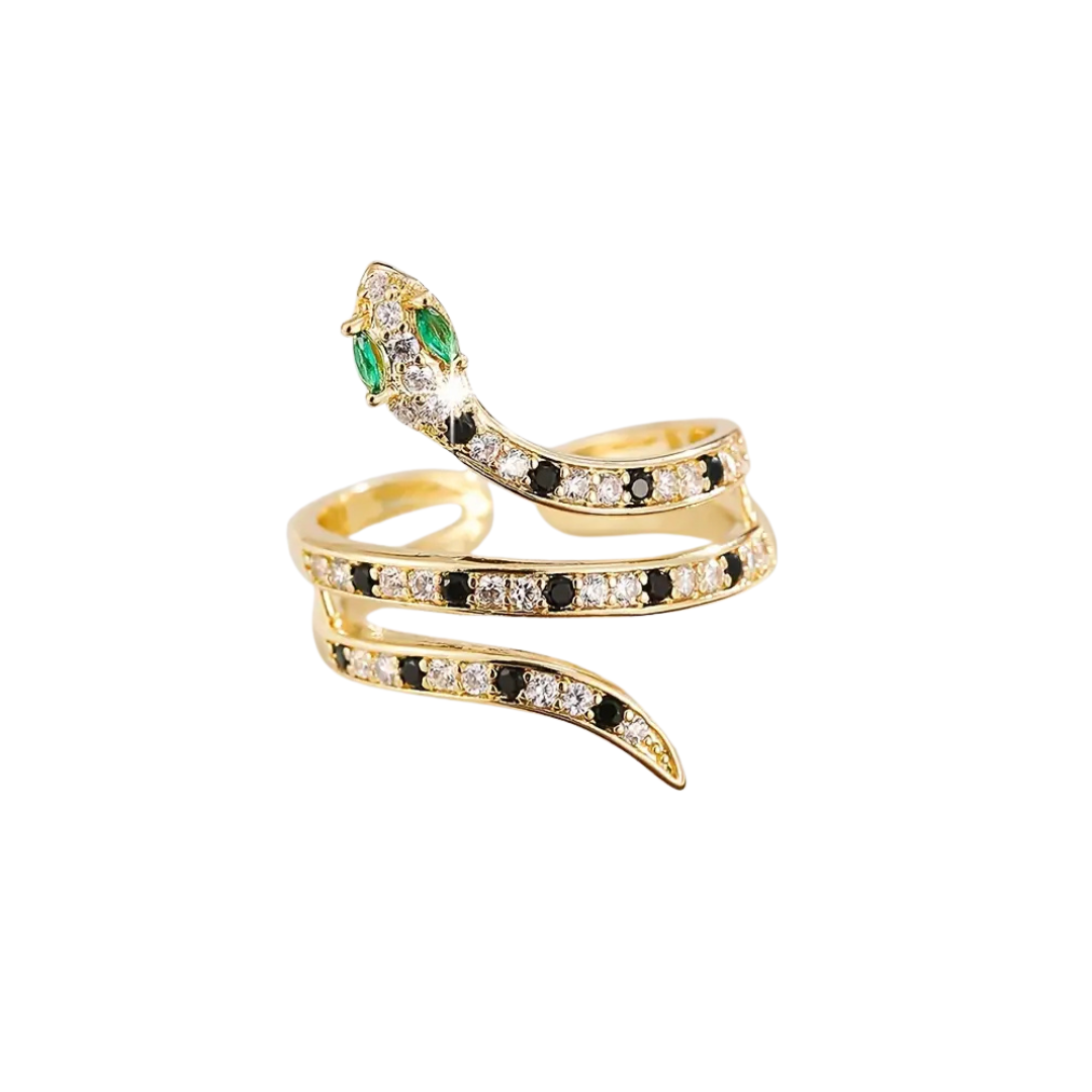 Bague Serpent Double Dorée Noir