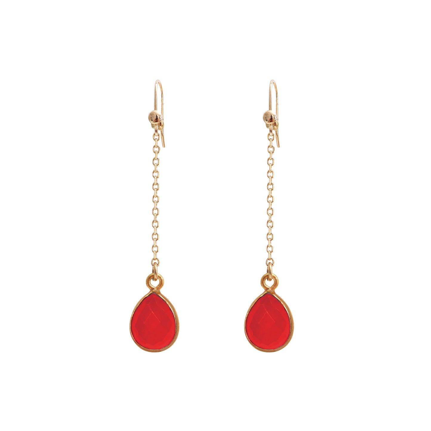 Boucles d’oreilles pendantes Nilaï avec chaine et orné d’une pierre agate rouge