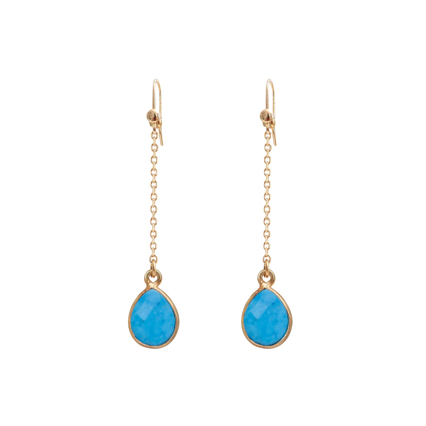 Boucles d’oreilles pendantes Nilaï avec chaine et orné d’une pierre turquoise