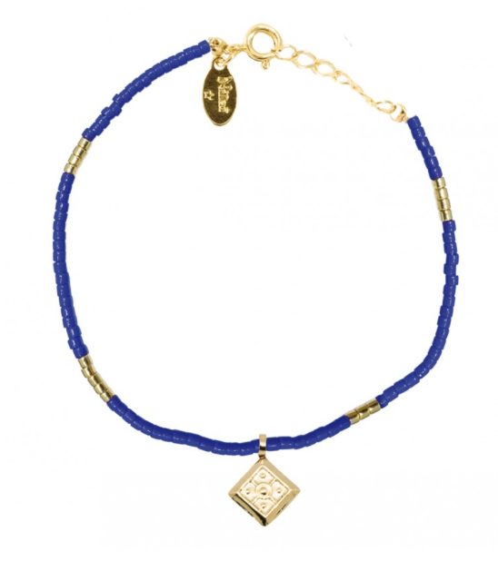 Bracelet Nilaï perles miyuki bleues et orné pendentif carré