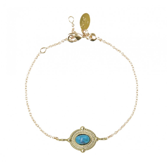 Bracelet Nilaï chaine fine talisman orné pierre semi-précieuse turquoise