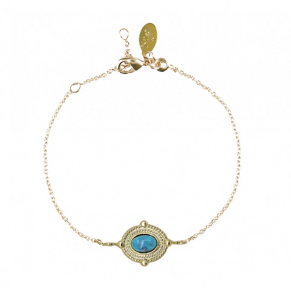 Bracelet Nilaï chaine fine talisman orné pierre semi-précieuse turquoise