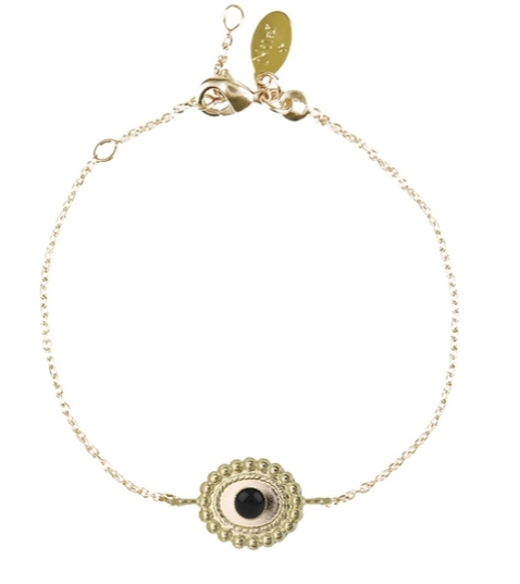 Bracelet Nilaï chaine fine talisman orné pierre onyx noir 