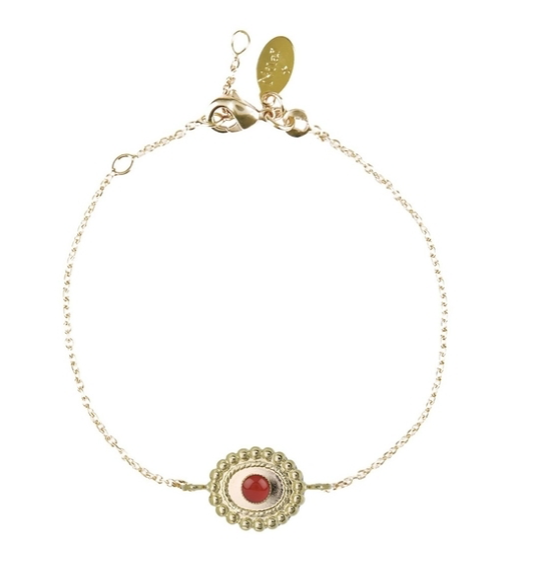 Bracelet Nilaï chaine fine talisman orné pierre grenat