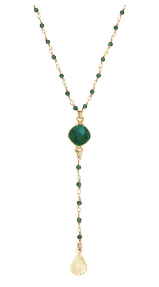 Collier type chapelet Nilaï orné de pierres quartz émeraude