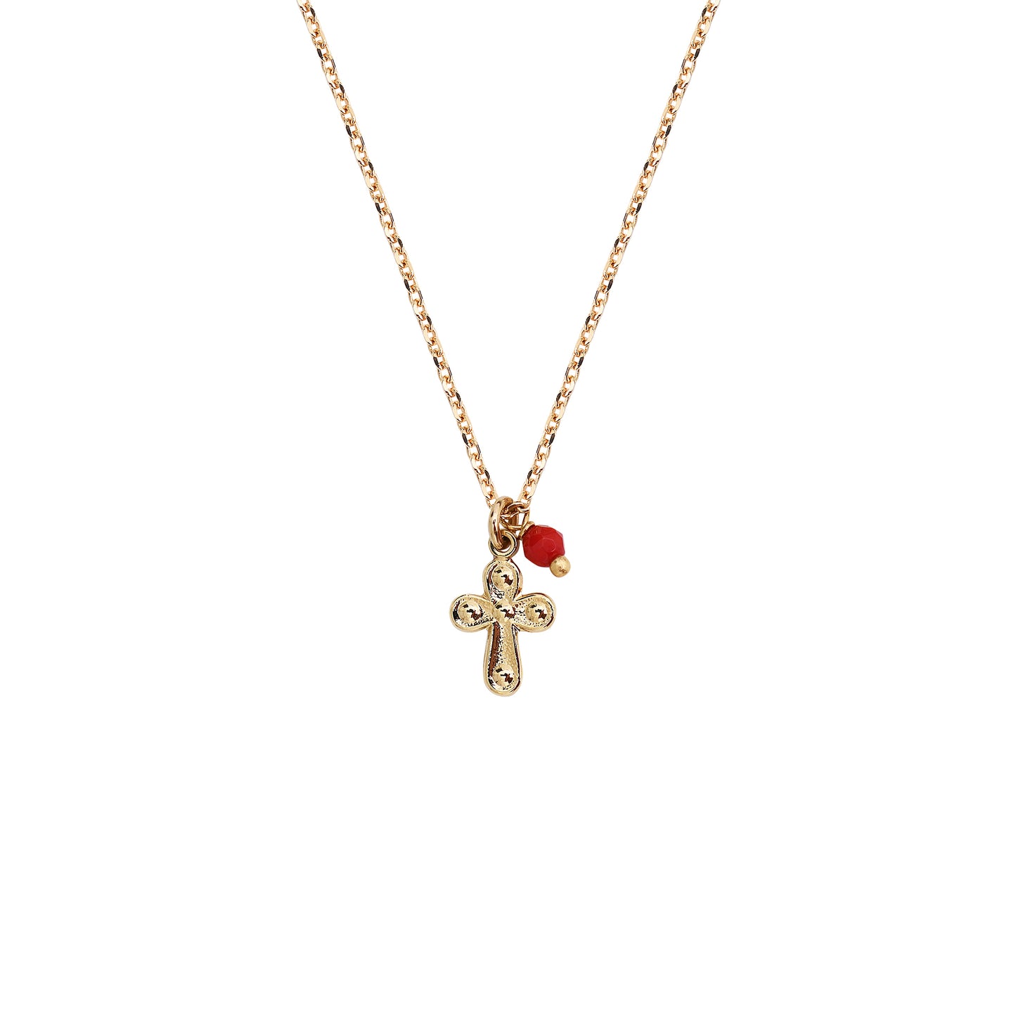 Collier fin Nilaï avec pendentif croix et pierre naturelle rouge