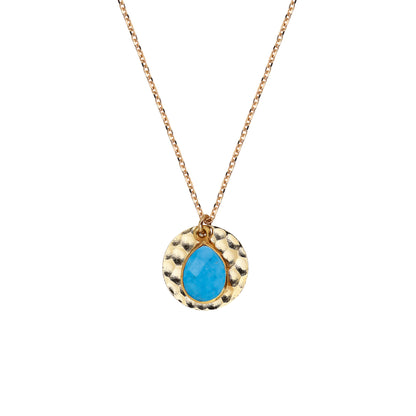 Collier Nilaï fin chaîne avec médaillon rond doré et pierre turquoise