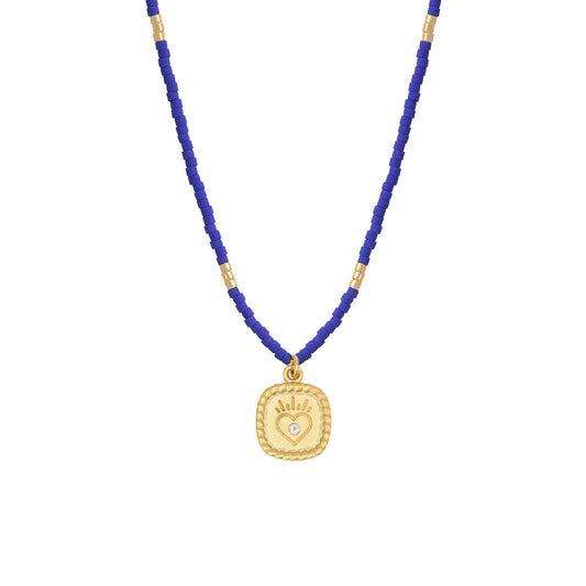 Collier Mini Oracles coeur en perles de miyuki bleues de la marque Nilai