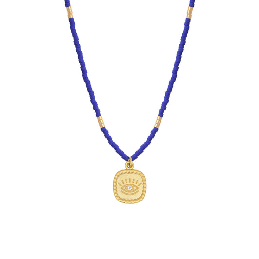 Collier Mini Oracles oeil en perles de miyuki bleues de la marque Nilai