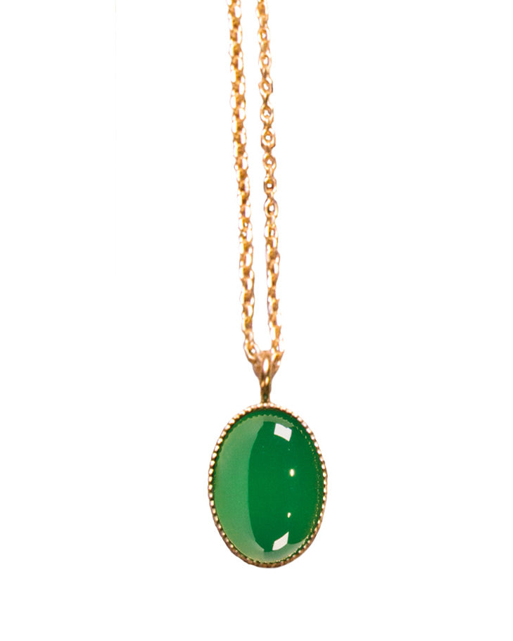 Collier Nilaï fin avec pendentif ovale en pierre agate verte