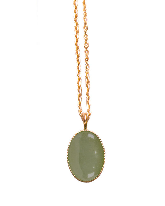Collier Nilaï fin avec pendentif ovale en pierre aventurine