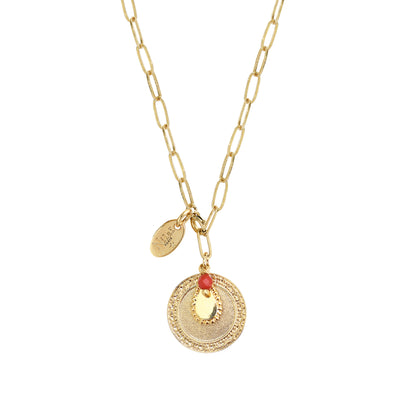 Sautoir 3-en-1 Nilaï en maille avec pendentif rond et goutte