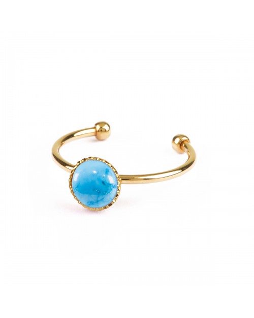 Bague réglable athéna de la marque nilai avec pierre turquoise
