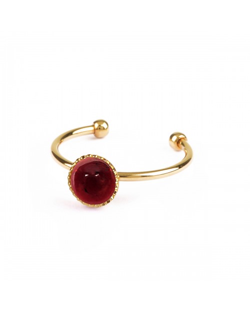 Bague réglable athéna de la marque nilai avec pierre agate rouge