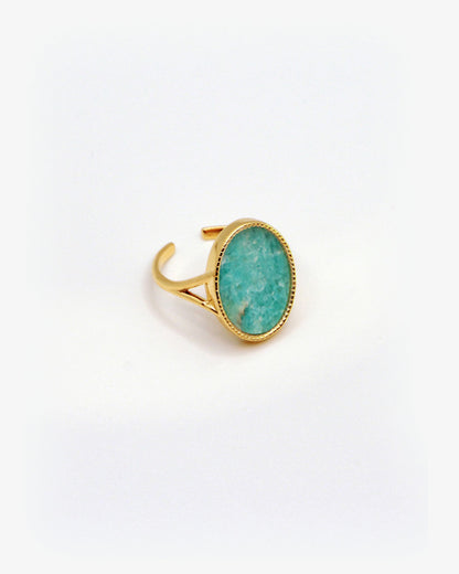 Bague Nilaï grande pierre naturelle plate amazonite