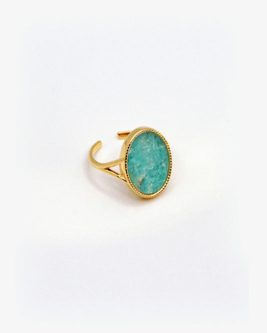 Bague Nilaï grande pierre naturelle plate amazonite