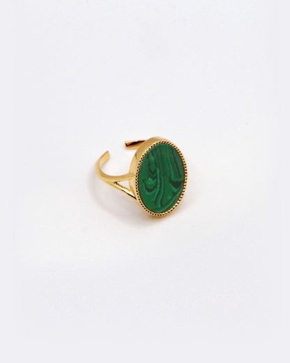 Bague Nilaï grande pierre naturelle plate malachite