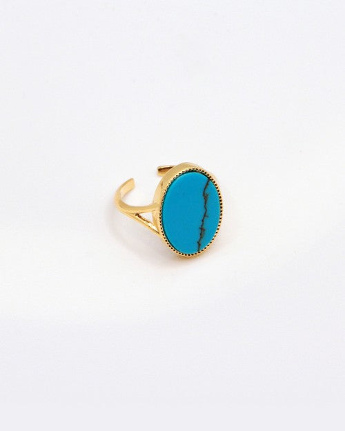 Bague Nilaï grande pierre naturelle plate turquoise