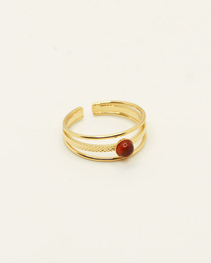 Bague Nilaï triple anneau gaufré orné pierre cornaline