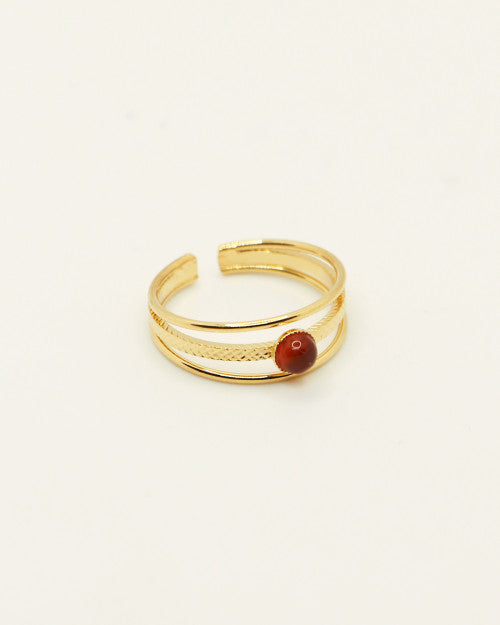 Bague Nilaï triple anneau gaufré orné pierre cornaline