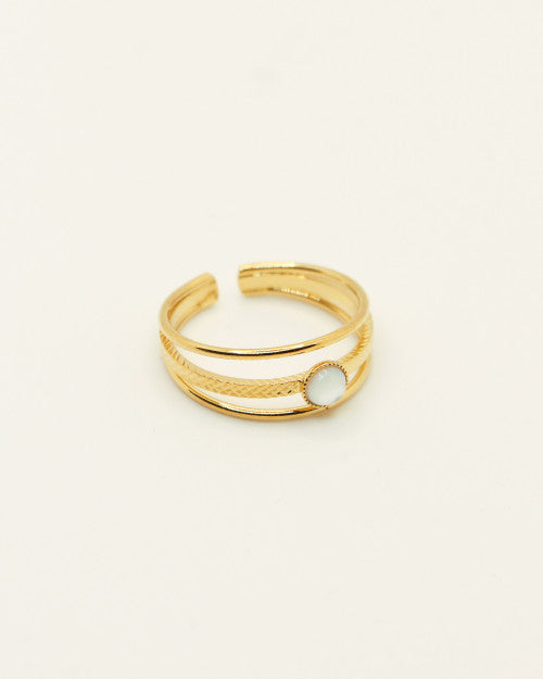 Bague Nilaï triple anneau gaufré orné pierre nacre