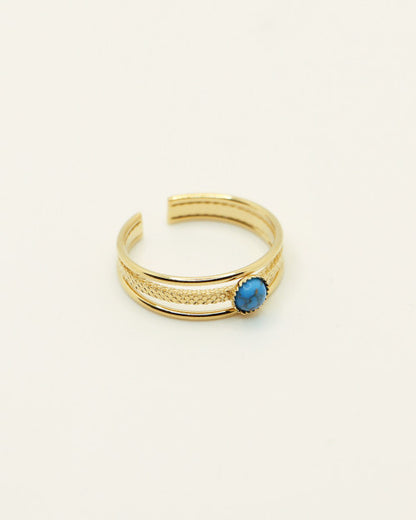 Bague Nilaï triple anneau gaufré orné pierre turquoise