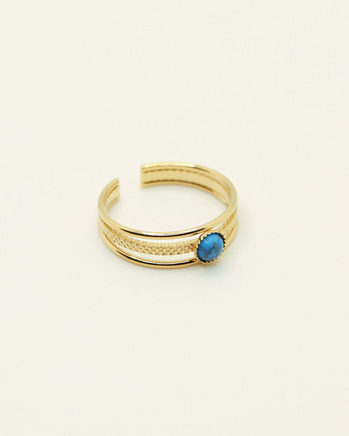 Bague Nilaï triple anneau gaufré orné pierre turquoise