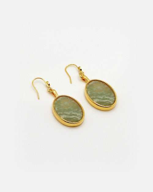 Boucles d’oreilles Nilaï pendantes grande pierre naturelle plate amazonite