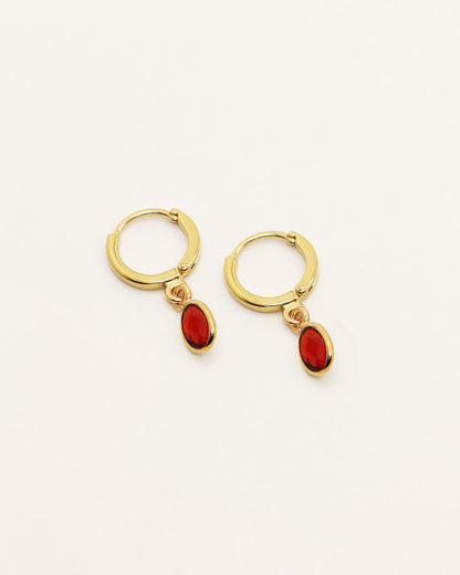 Mini créoles Nilaï pendantes pierre agate rouge