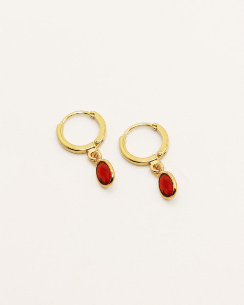 Mini créoles Nilaï pendantes pierre agate rouge