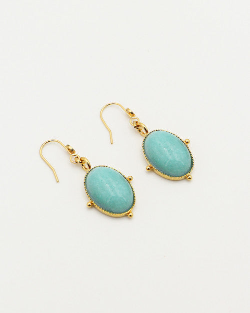 Boucles d’oreilles Nilaï pendantes avec pierre amazonite ovale et orné de 4 billes