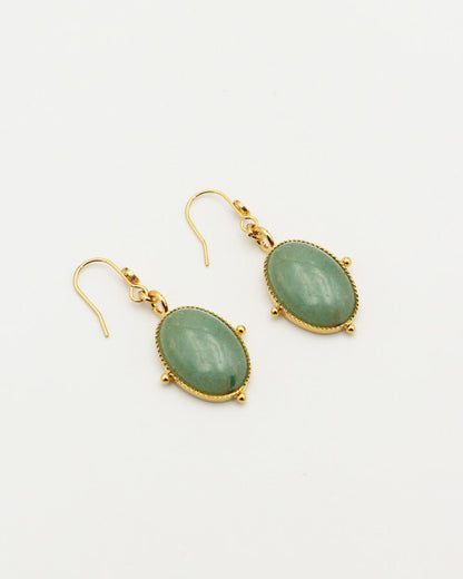 Boucles d’oreilles Nilaï pendantes avec pierre aventurine ovale et orné de 4 billes