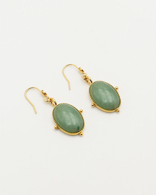 Boucles d’oreilles Nilaï pendantes avec pierre aventurine ovale et orné de 4 billes