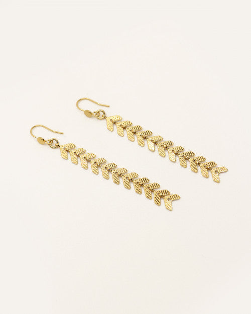 Boucles d’oreilles Nilaï pendantes motif épi de blé or