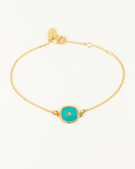 bracelet fin bélize avec medaille carrée turquoise