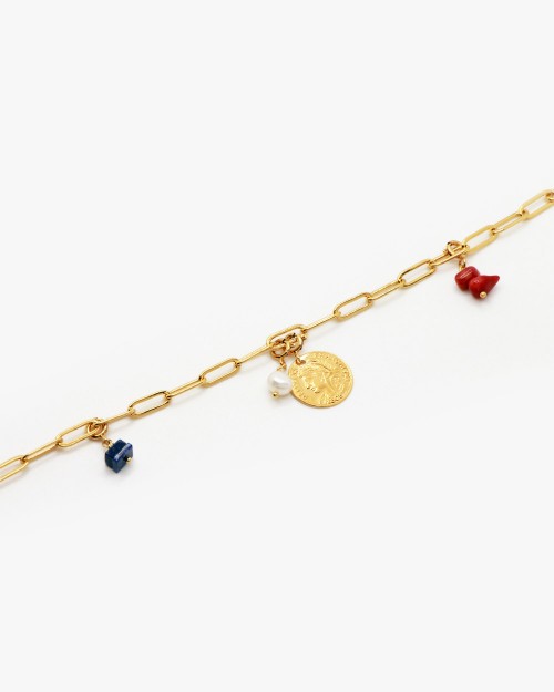 Bracelet Nilaï maille orné pendentifs colorés et médaillon pièce monnaie