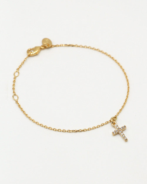 Bracelet fin plaqué or avec pendentif croix
