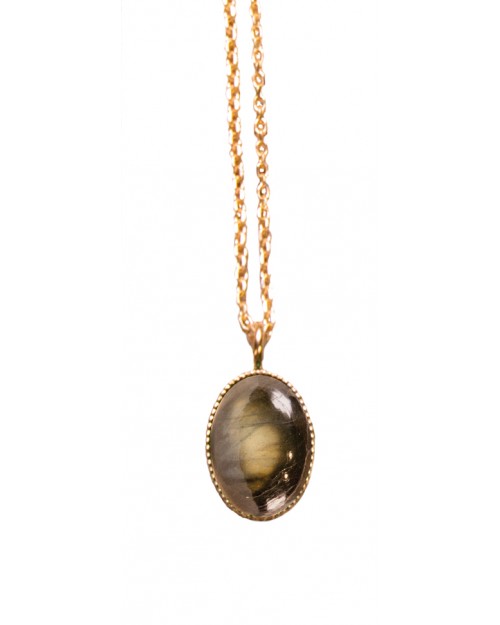 Collier Nilaï fin avec pendentif ovale en pierre labradorite
