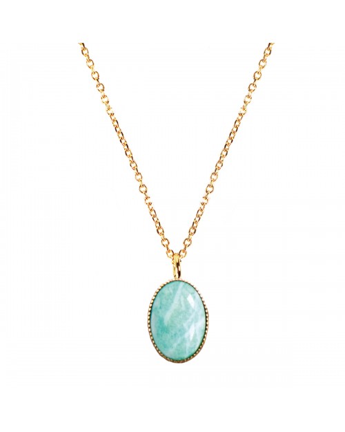 Collier Nilaï fin avec pendentif ovale en pierre amazonite